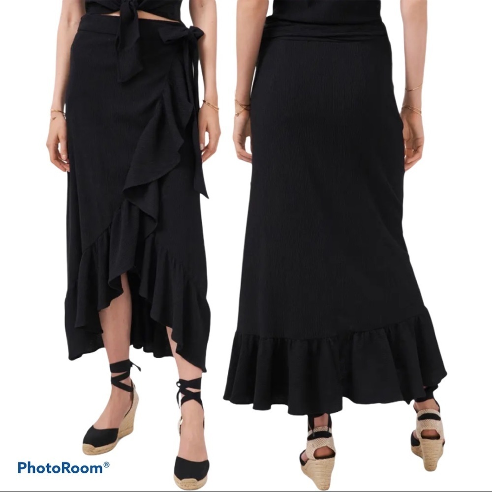 Max Studio Black Asymmetric Ruffle High-Low Skirt